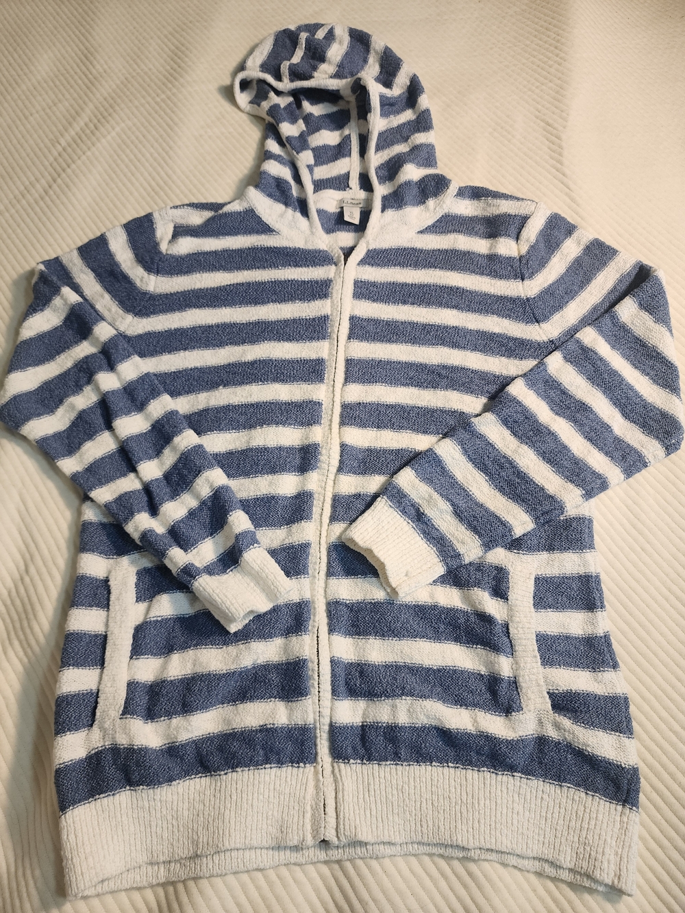 L.L. Bean Blue & White Striped Hooded Zip Jacket